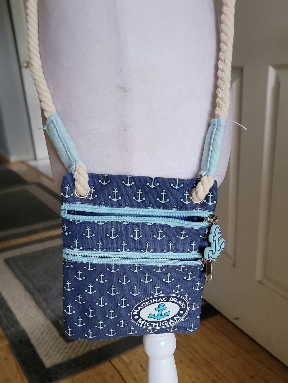 Navy Anchor Crossbody Bag with Light Blue Accents